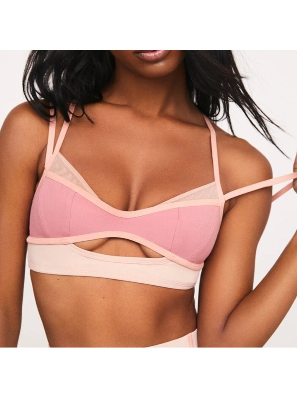 NWT For Love & Lemons Emma Cutout Colorblock Strappy Sports Bra Rose Pink XXS
